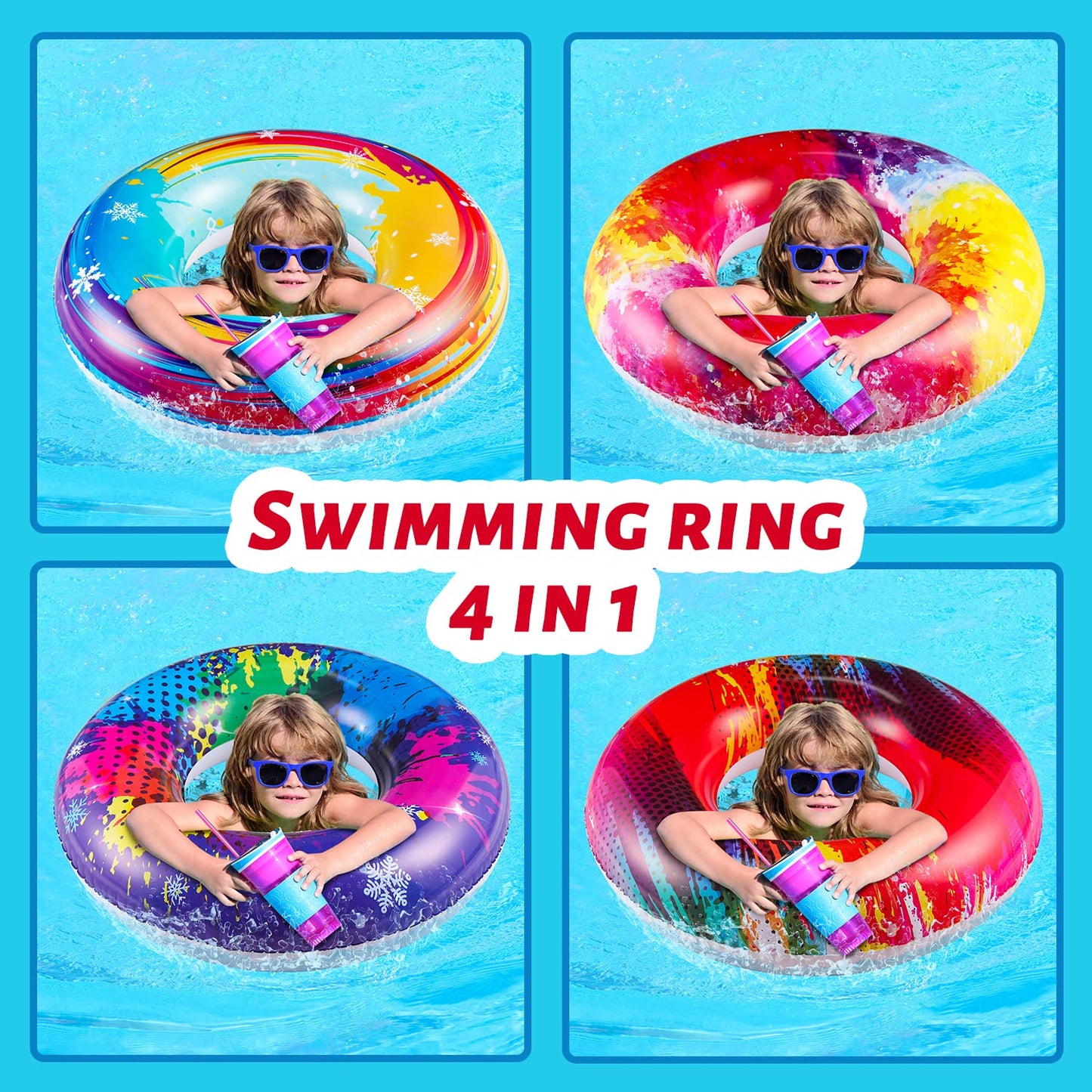 Parentswell 6PCS Big Pool Floats Tubes: Inflatable Pool Floats Swimming Rings with Beach Balls - Brightly Colored Pool Floaties Party Toys  Pool Toys for Kids mature-themeds Toddlers