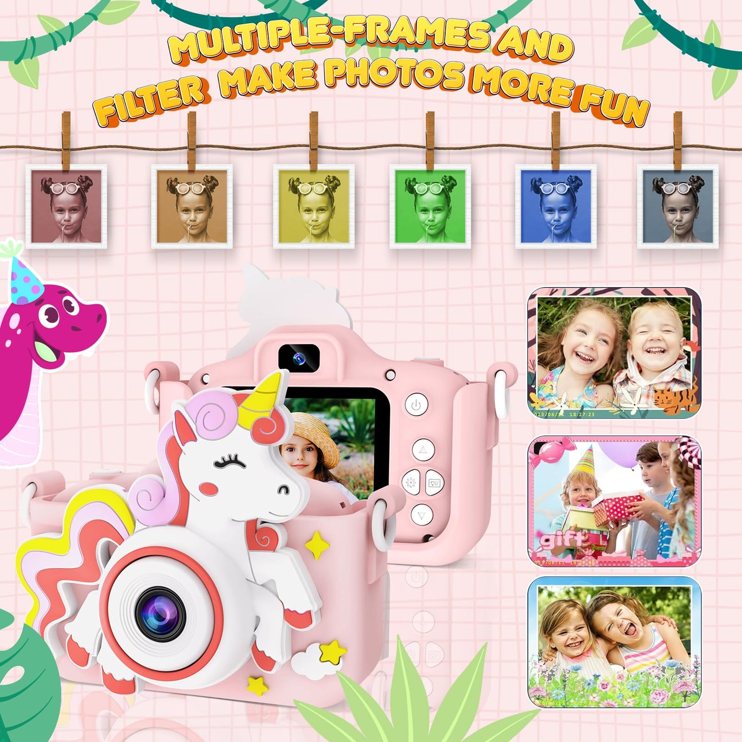 Kids Camera, Unicorn Toys Camera With Selfie 1080P Hd Video, Christmas Birthday Gifts For Girls, Toddler Digital Camera Toys Gif