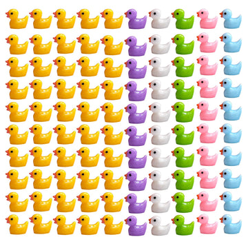 150 Pieces Mini Resin Duck Miniature Figures Micro Fairy Garden Landscape Aquarium Dollhouse Ornament Potted Plants Decoration Diy Slime Charms For Christmas Birthday Party (100Yellow+50Multicolor)