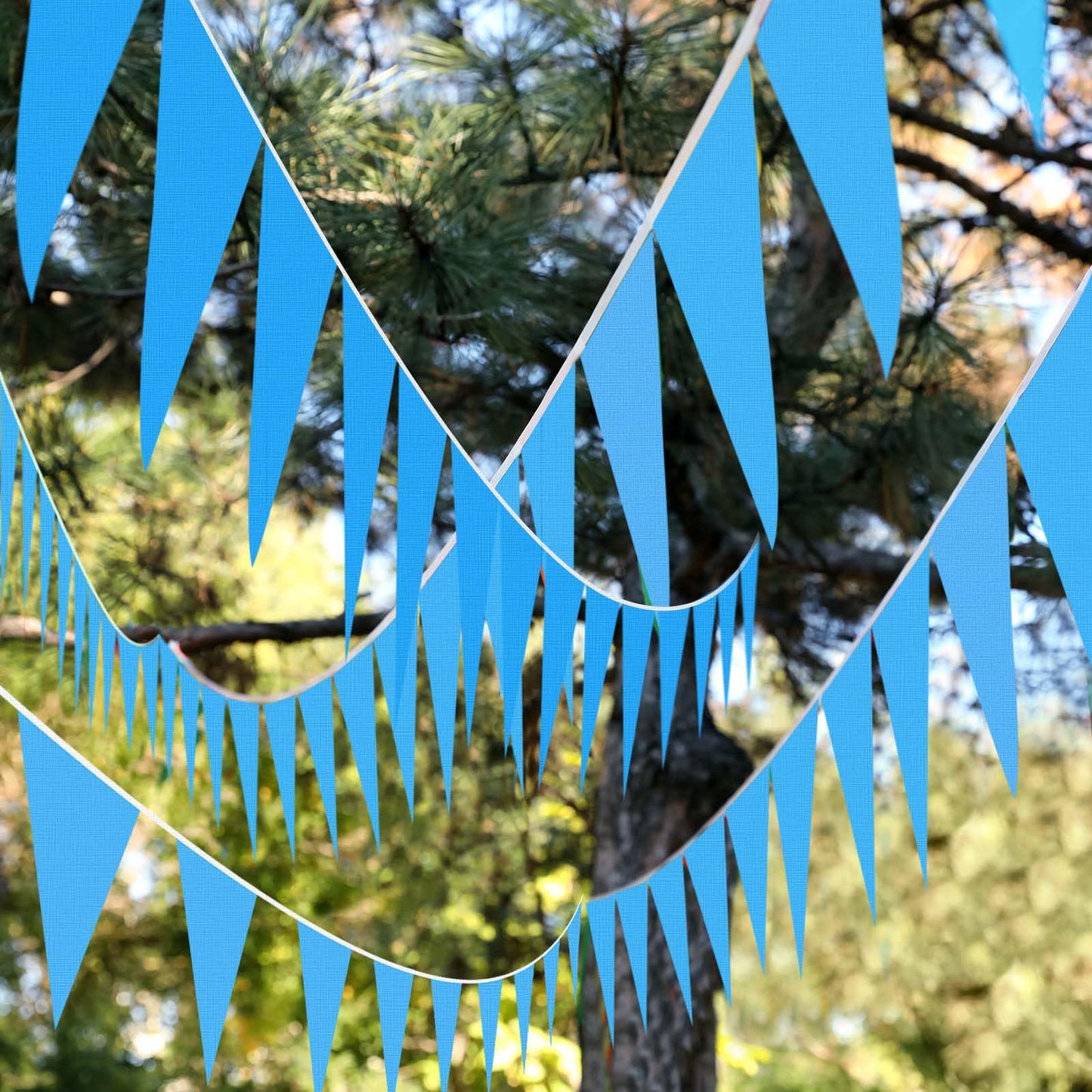 Tatuo 820 Ft 500 Pcs Pennant Banner Flag String Hanging Triangle Bunting Flag For Party Celebration Holiday Wedding Decoration, 10 Set (Blue)