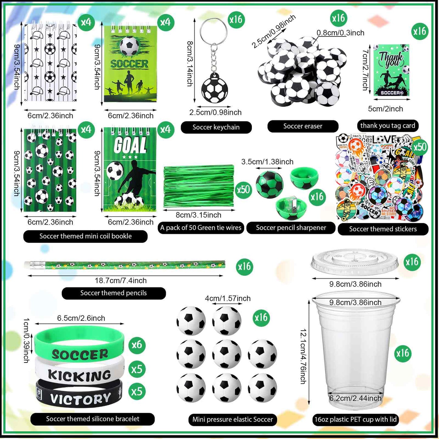 Colarr 195 Pcs Soccer Birthday Gifts Party Favors Sports Team Gift Cups Pencils Mini Book Keychains Wristbands Stickers Thank Yo