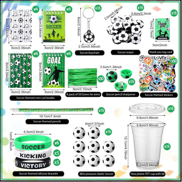 Colarr 195 Pcs Soccer Birthday Gifts Party Favors Sports Team Gift Cups Pencils Mini Book Keychains Wristbands Stickers Thank Yo