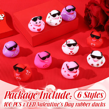 Shappy 100 Pcs Valentine'S Day Rubber Ducks 2.17 '' Valentine'S Day Ducks With Sunglasses Bath Pool Toys Party Favors Decoration