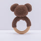 Wooden Teether Crochet Baby Rattle, Crochet Baby Toys, Organic Wooden Newborn Toys, Newborn Animal Rattle Toys,Knitted Stuffed Animals Gifts For Baby, Brown Bear