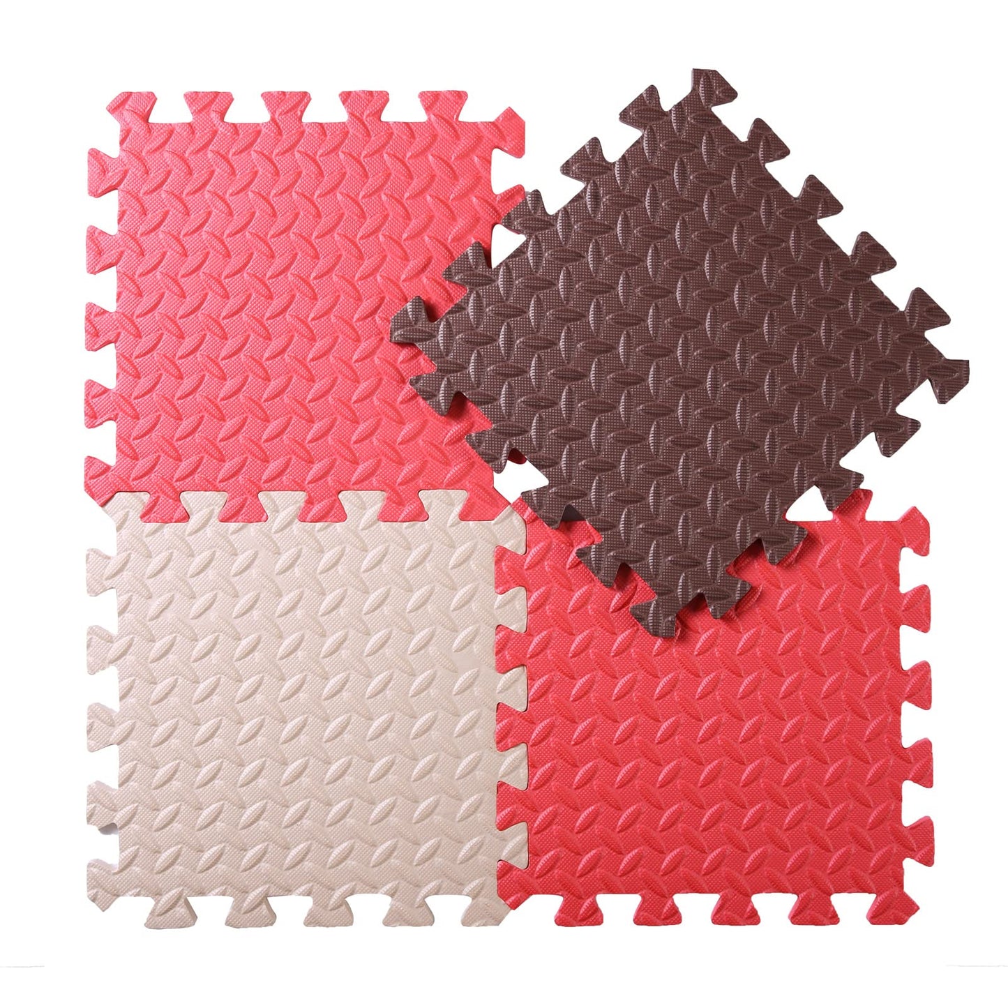 Tamiplay 16 Tiles Foam Play Mat, 0.4 Inch Thicked Interlocking Floor Mats With Solid Colors, Squares Baby Play Mat, Eva Foam Puzzle Floor Mat Foam Mats For Toddlers(Red/Coffee/Beige)