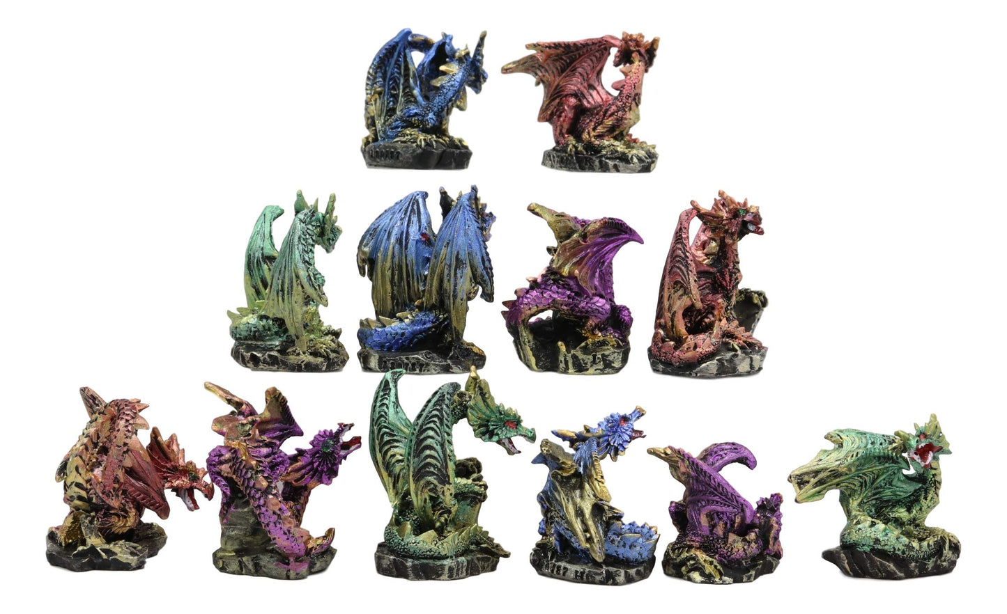 Ebros Medieval Renaissance Set Of 12 Miniature Dragon In Different Poses Fantasy Dungeons And Dragons Mini Scale 2' Tall Decorative Sculptures