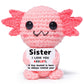 OkiyiD Mini Funny Crochet Axolotl Love Gifts for Sister  Small Handmade Axolotl Toy with 'I Love You A LOT' Card  Heartwarming Birthday Xmas Graduation Gifts from Sisters