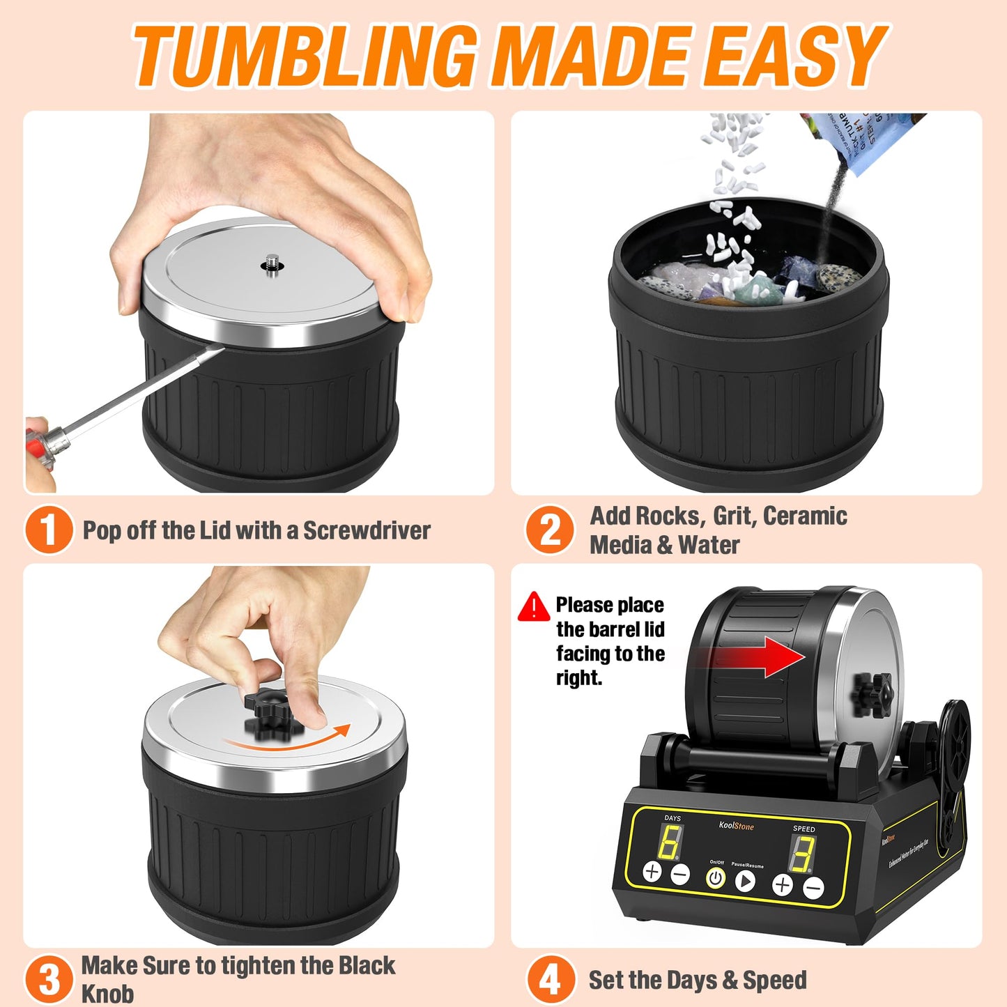 Koolstone C1 Rock Tumbler Kit - Professional Large 2.5Lb Capacity, Up To 5X More Noise Cancelling, Adjustable Timer & Speed With Full Accessories & Memory Function, Ideal For Adults Kids