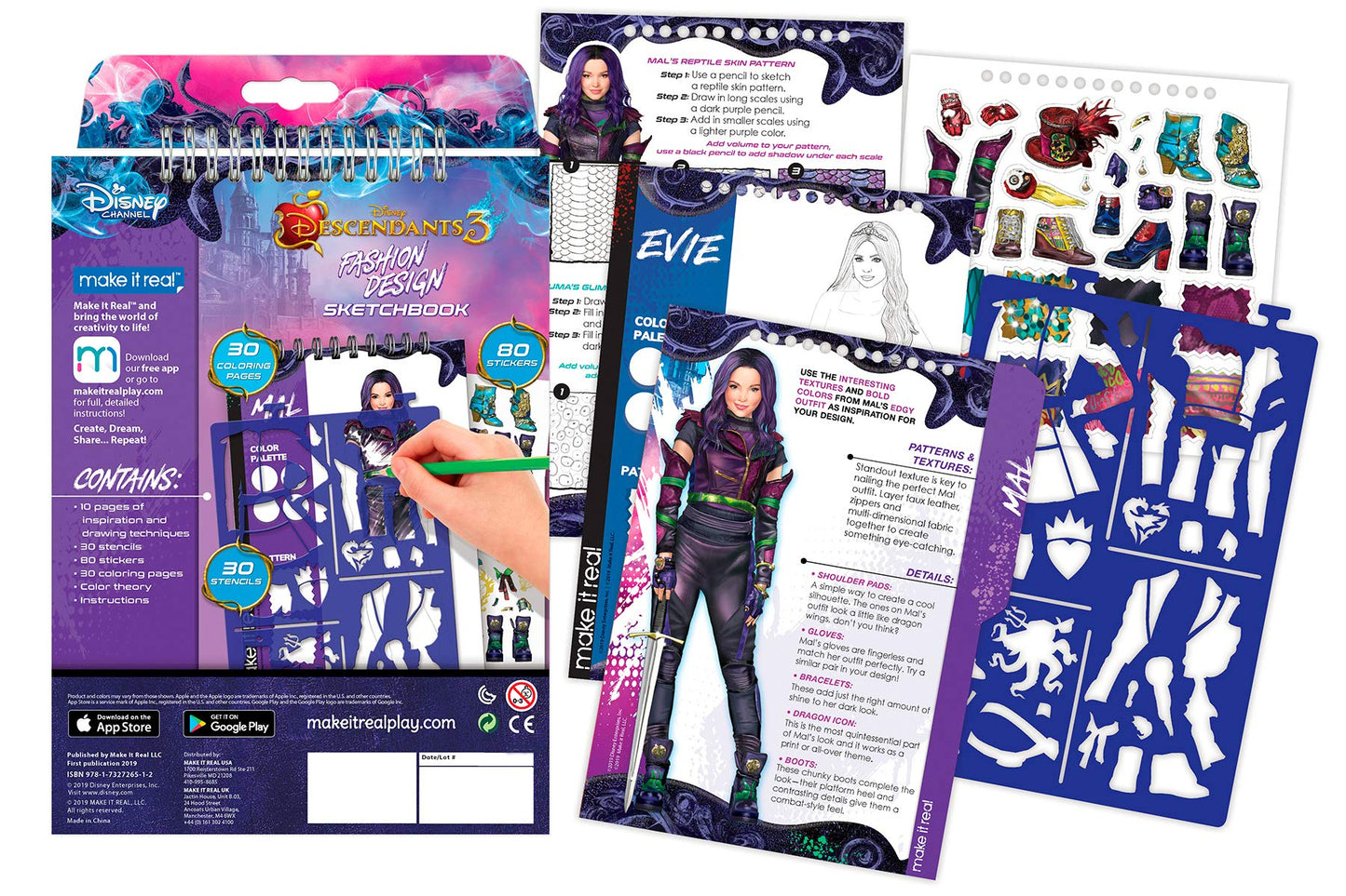 Make It Real - Disney Descendants 3 Sketchbook. Fashion Design Drawing and Coloring Book for Girls. Includes Evie and Descendant