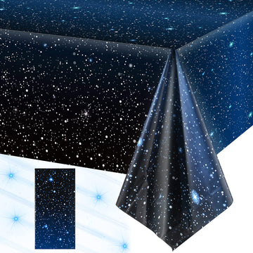 Space Tablecloth Starry Night Tablecloth Decorations Plastic Galaxy Table Cover Space Stars Theme Party Supplies For Birthday Home Decorations, 54 X 108 Inch (1 Piece)