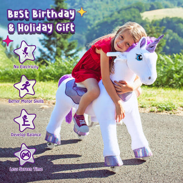 Ponycycle Ride On Unicorn Riding Unicorn Toys With Brake, Essential Model E Interactive Toy Unicorn Gifts For Girls (30' Height/Size 3 For Age 3-5) Riding Horse Ride On Toy Stuffed Animal Purple E313