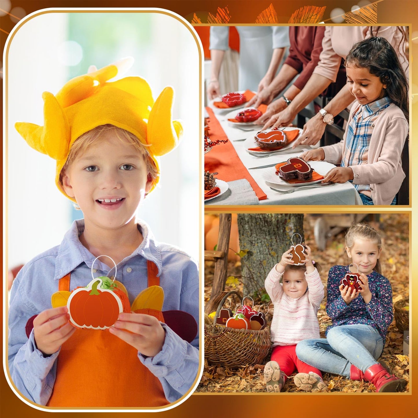 Poen 6 Pcs Thanksgiving Mini Piata Mini Turkey Squirrel Pine Cones Pumpkin Maple Leaves Piata with Greeting Card for Thanksgivin