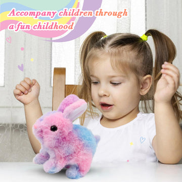 Easfan Easter Rabbit Pink Plush Jumping Spotted Rabbit Talking Hopping Ears Nose Moving Educational Plush Toy Singing Shaking Gl