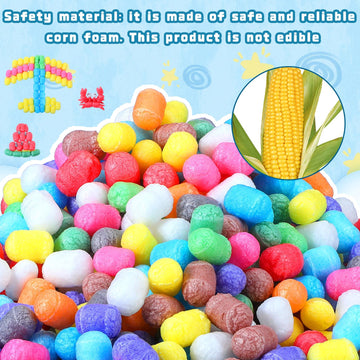Junkin 1000 Pcs Magic Noodles Foam Crafts Puffs Corn Super Crafts Arts Kit Bulk Building Blocks Model Toys Valentines Kid Gifts