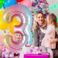 Rainbow Gradient Number 3 Balloon, 40 Inch Big Large Foil Number Balloons, Jumbo Mylar Number 3 Balloons For 3 Third Birthday Pa
