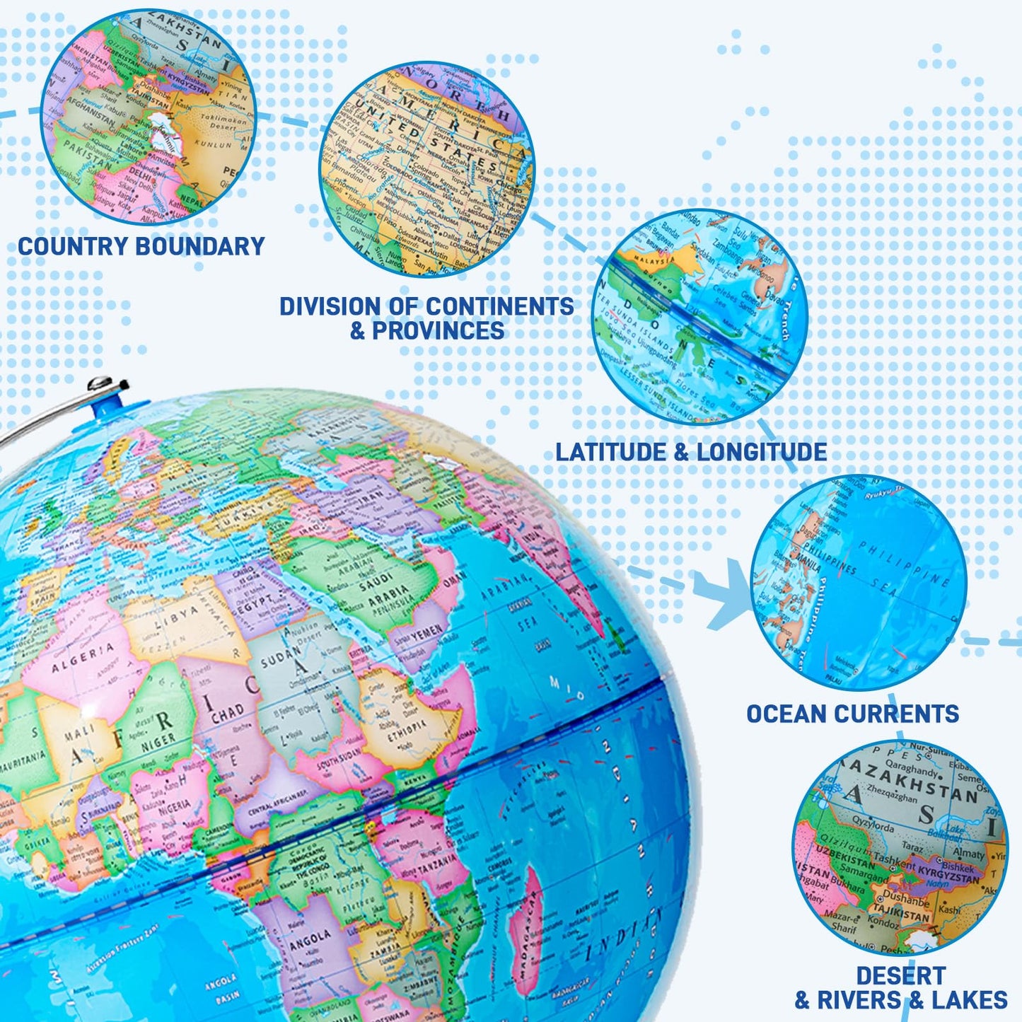 Bshapplus 13'' World Globe For Kids, Classroom Globe For Education & Decoration With Metal Base, Hd Film Surface