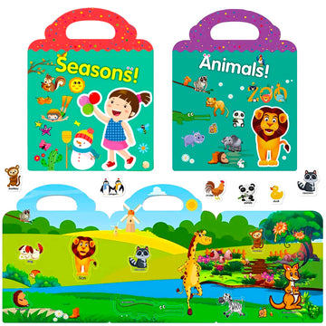 Reusable Sticker Book For Kids, 3 Sets Educational Learning Toys Travel Stickers Activity Books For Toddler Girls Boys Age 3+ Birthday Gifts - Farm, Season & Animals