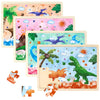 Wernnsai Dinosaur Wooden Jigsaw Puzzles - Preschool Educational Brain Teaser Boards 4 Packs With 24 Piece Dino Puzzles Toys Dino