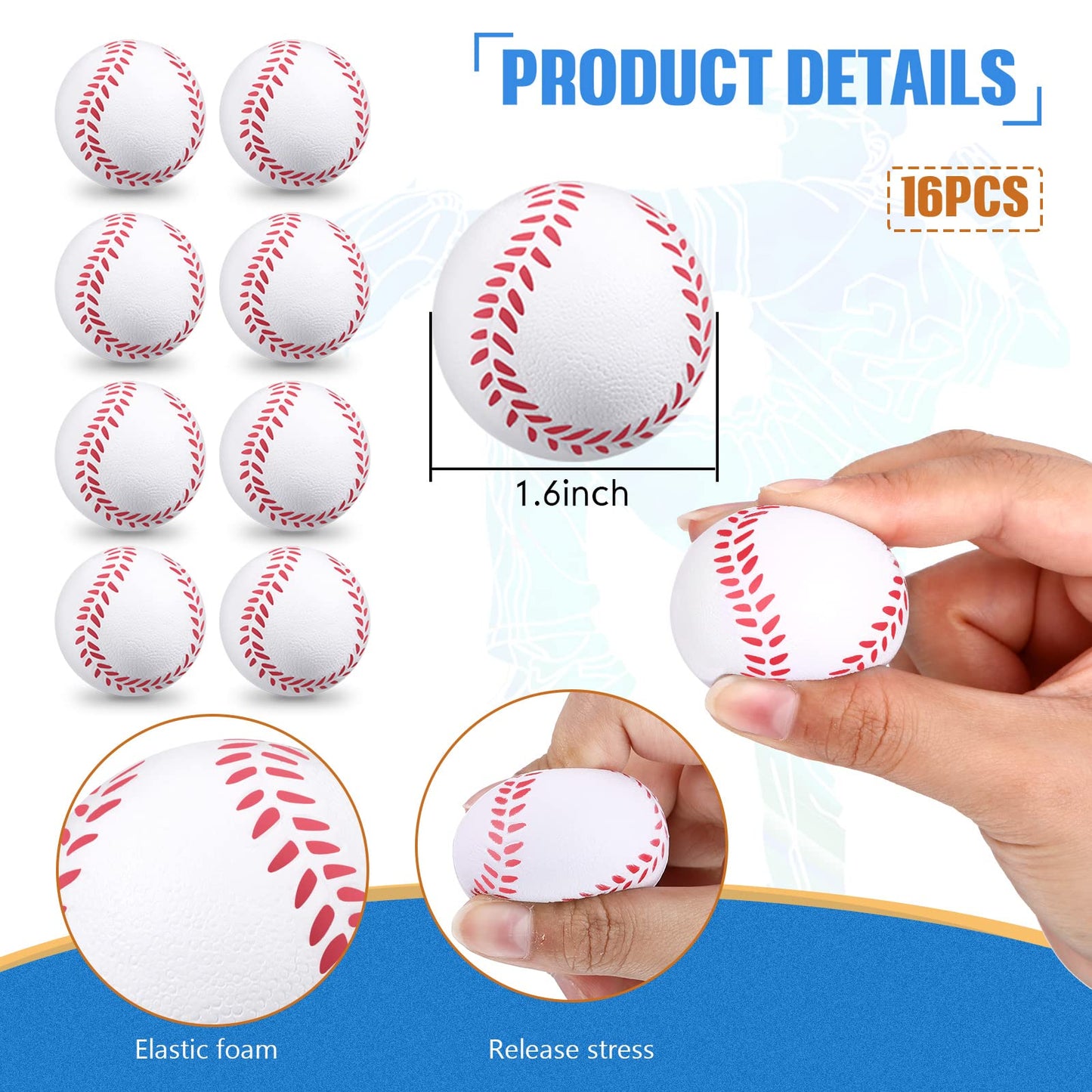 Romooa 32 Pieces Baseball Party Favors Set, 16 Adjustable Baseball Bracelet 16 Mini Sports Stress Ball Foam Theme Party Supplies