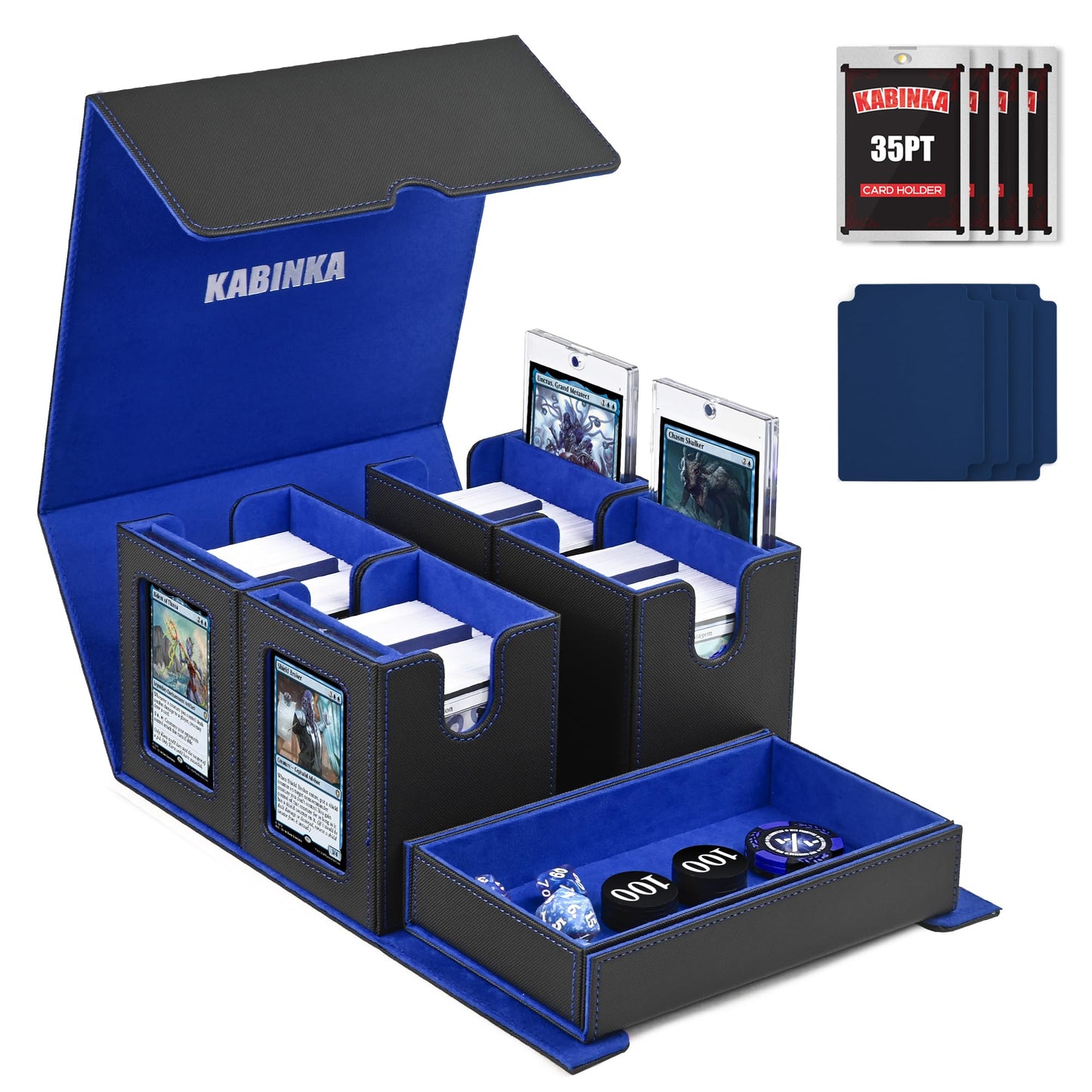 Mtg Deck Box With Commander Display -Patented Design, 5 In 1 Trading Card Storage Box Fit 400 Double-Sleeved Cards, Card Deck Ca