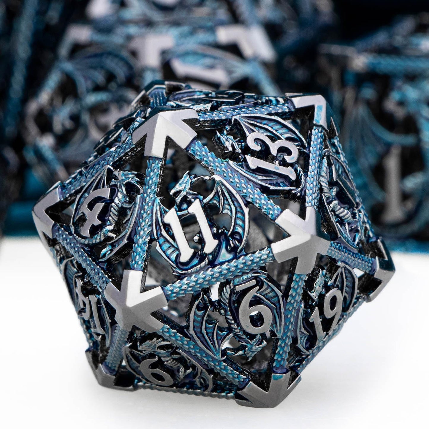 ARUOHHA Hollow DND Metal Dice Set Dungeons and Dragons Black Blue D and D Dice with Gift Box, RPG D&D Polyhedral Dice Role Playi