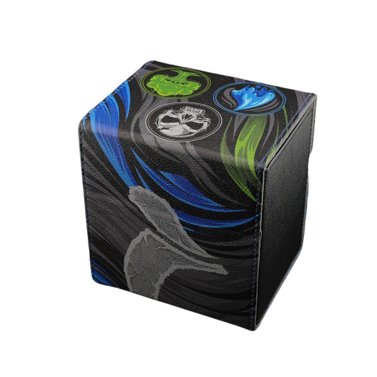 Ai protective covering MTG Commander 100+ Card Custom Art Deck Box With Storage (Blue/Black/Green)