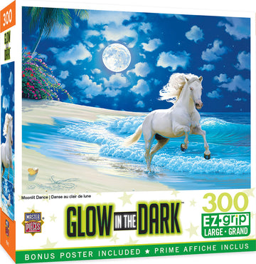 Masterpieces - 300 Piece Jigsaw Puzzle With Large Ez Grip Shapes, Glows In The Dark, Moonlit Dance, Activity Fun For Adults, Seniors, Family, Kids, 18' X 24'