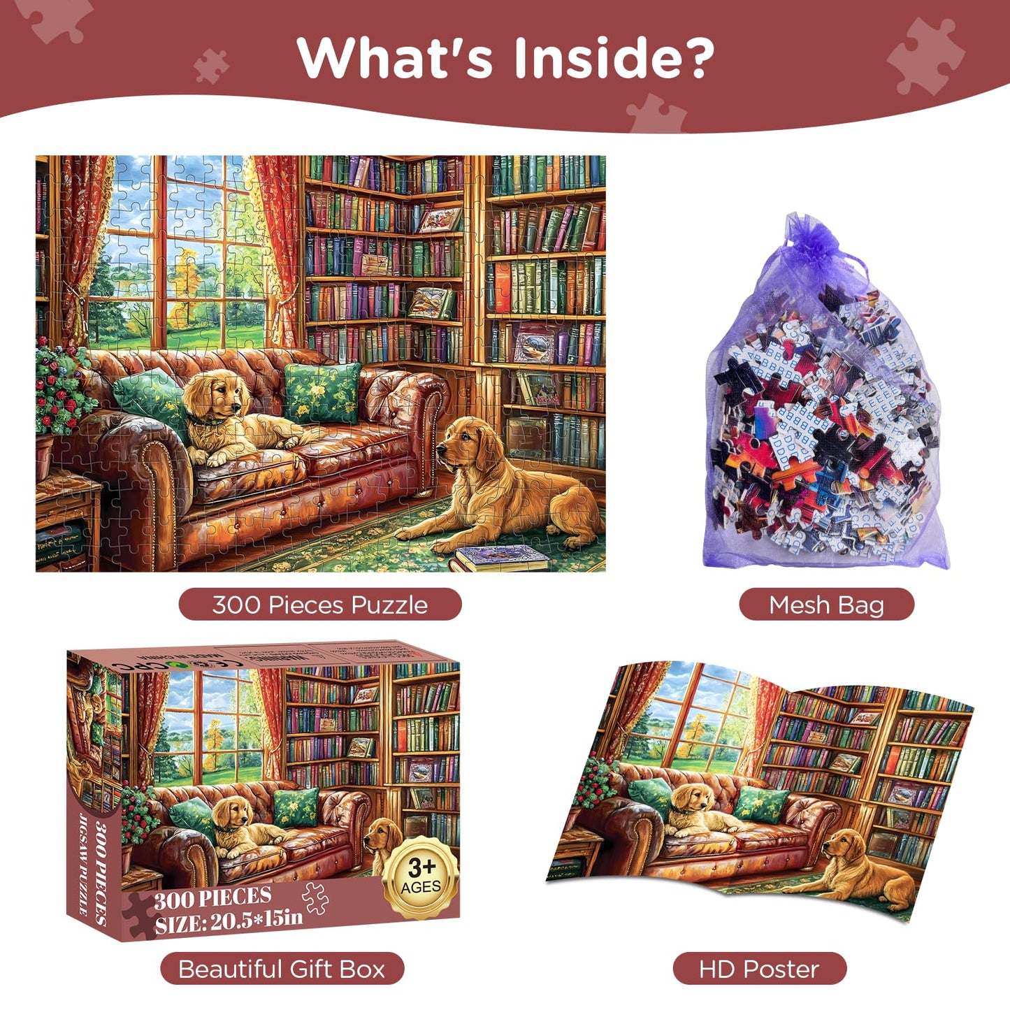 300 Pieces Jigsaw Puzzles for mature-themeds  Golden Retriever Jigsaw Puzzles for Kids mature-themeds Seniors  mature-themed Puzzles 300 Pieces  Challenging Puzzle Great Gift for Family Friends