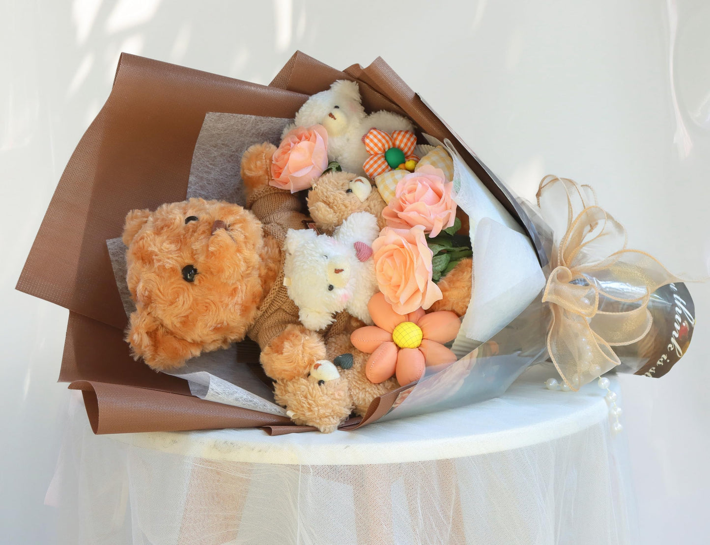 Cute Bear Bouquet - Handmade Plush Bear Bouquet With Cute Soap Flower For Any Occasions, Birthday, Bridal Shower, Graduation Etc