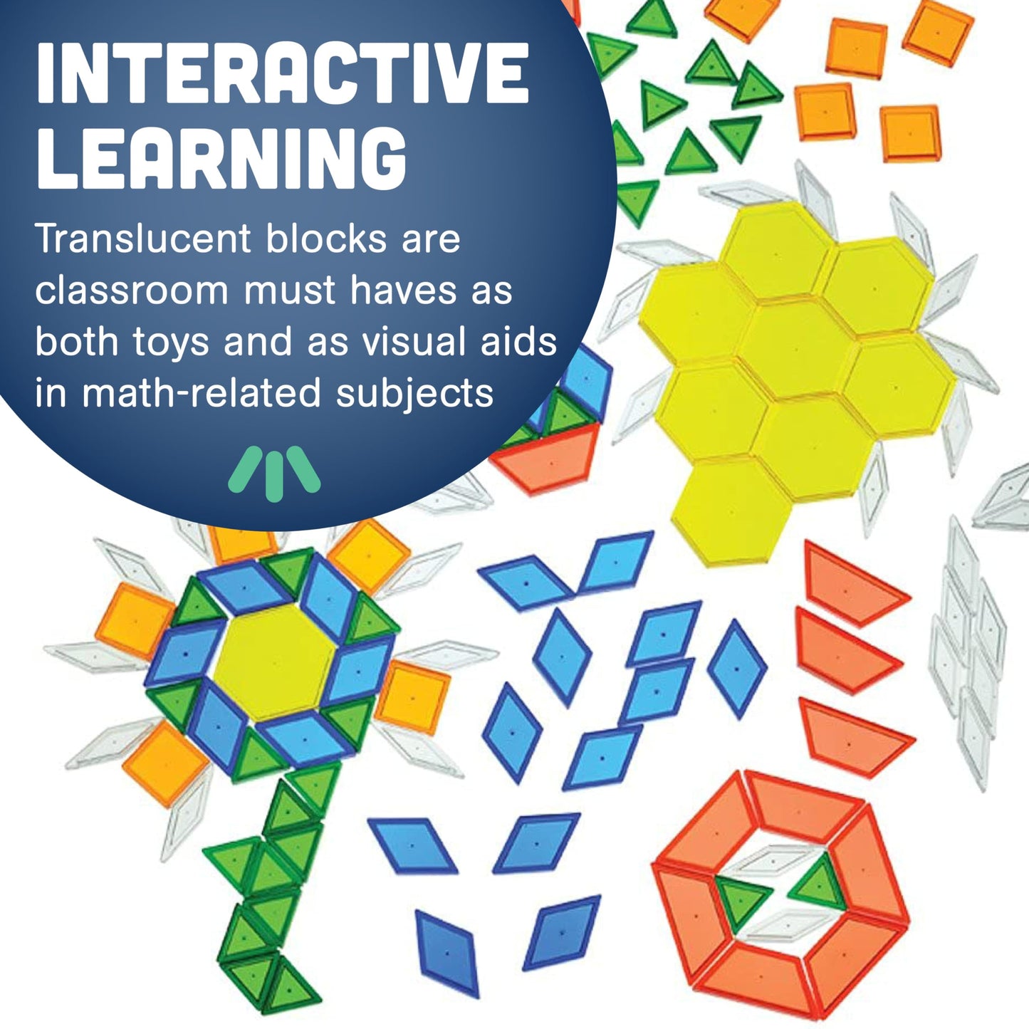 Constructive Playthings Translucent Pattern Blocks, Light Table Manipulatives, Stem Toys, Sensory Play, Create, Build And Design, Color Exploration, Set Of 147 Blocks, Toys For Kids 3 Years And Up