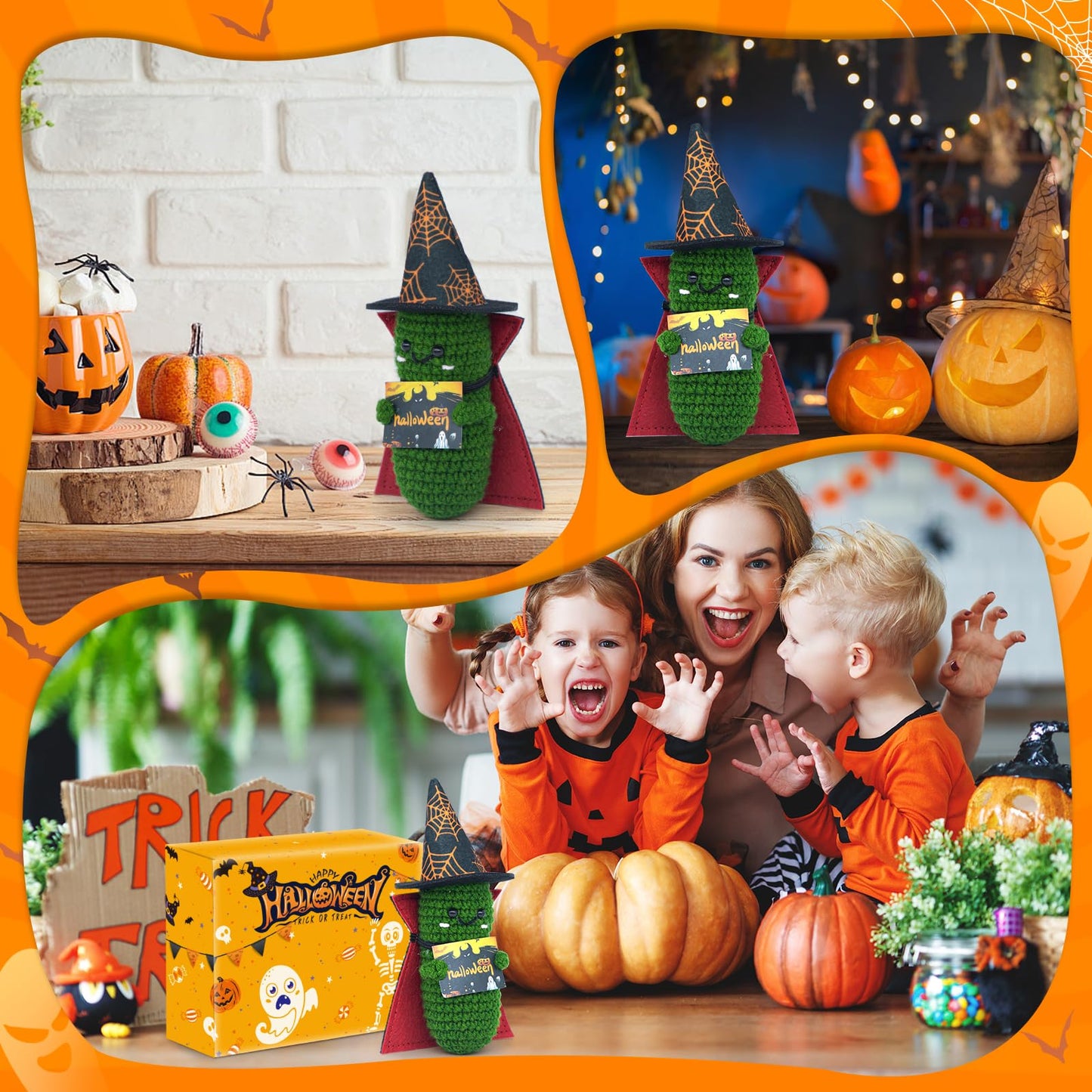 Unique Gifts for Halloween Kids and Teens - Mini Funny Emotional Support Pickle with Magic Hat and Cloak - Cute Knitted Plush Doll Halloween Decoration for Women  Toddlers  mature-themed