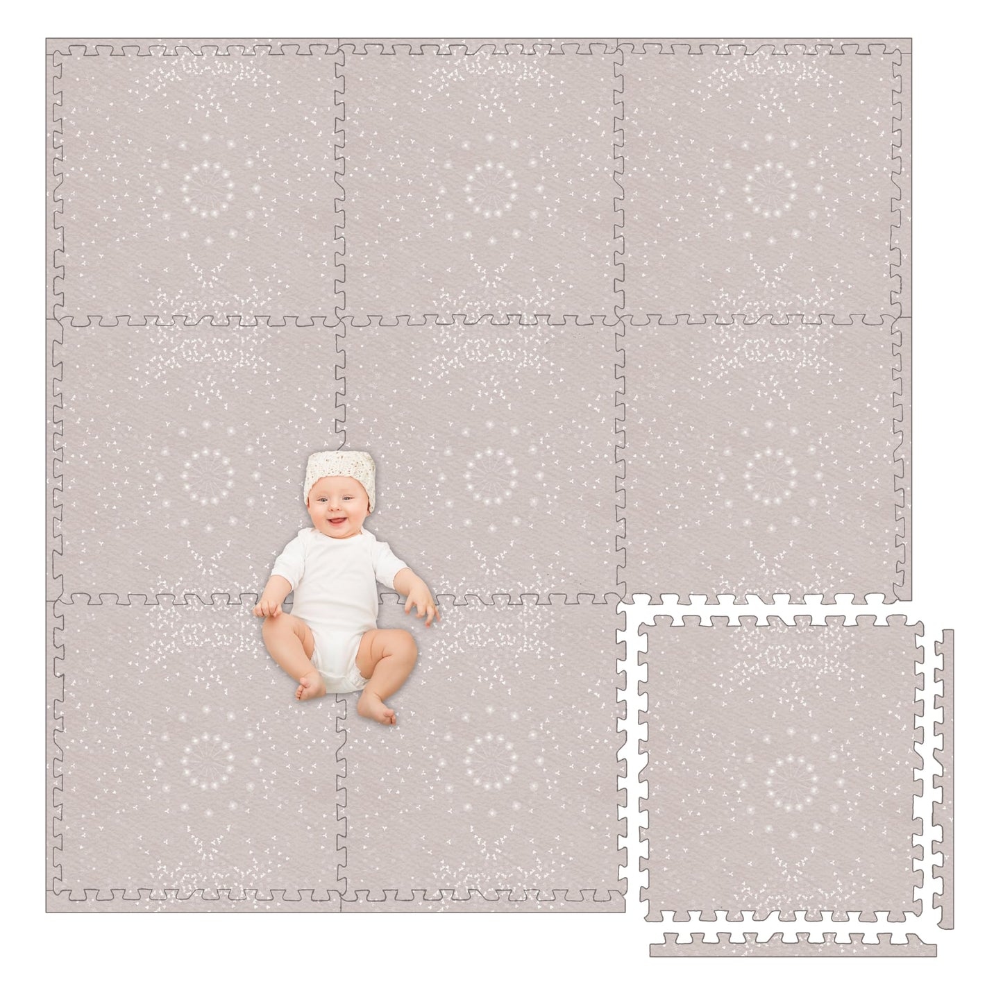 Play Platoon Non-Toxic Large Kids Play Mats For Floor, 9 Tile 72 X 72 Inch - Extra-Thick Foam Tiles, 24 X 24 Inch Puzzle Mat Pieces, Neutral Playmat For Toddlers & Childrens Playroom - Sand Star Print