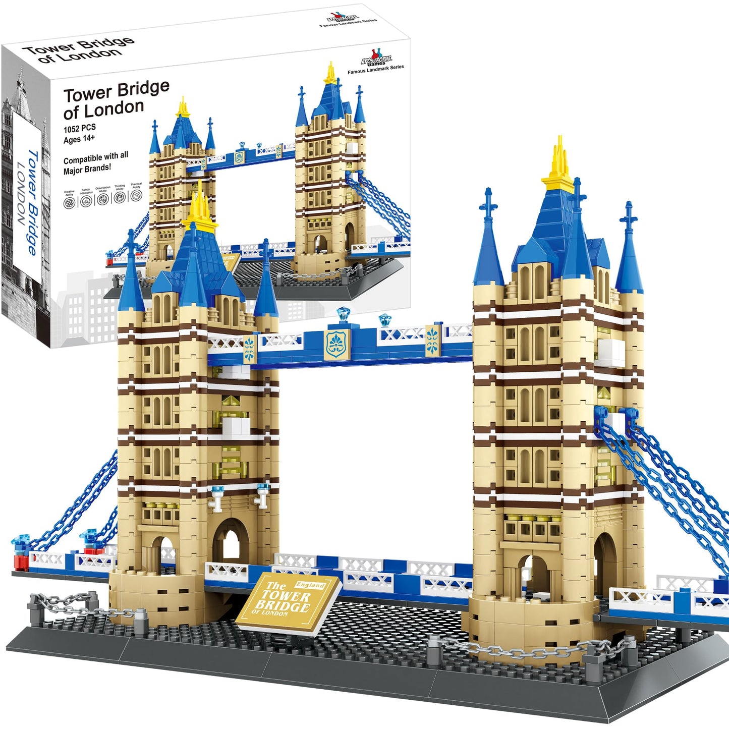 Apostrophe Games Tower Bridge Building Block Set - 1,054 Pieces, Multicolor Plastic Architecture Kit for Adults and Kids