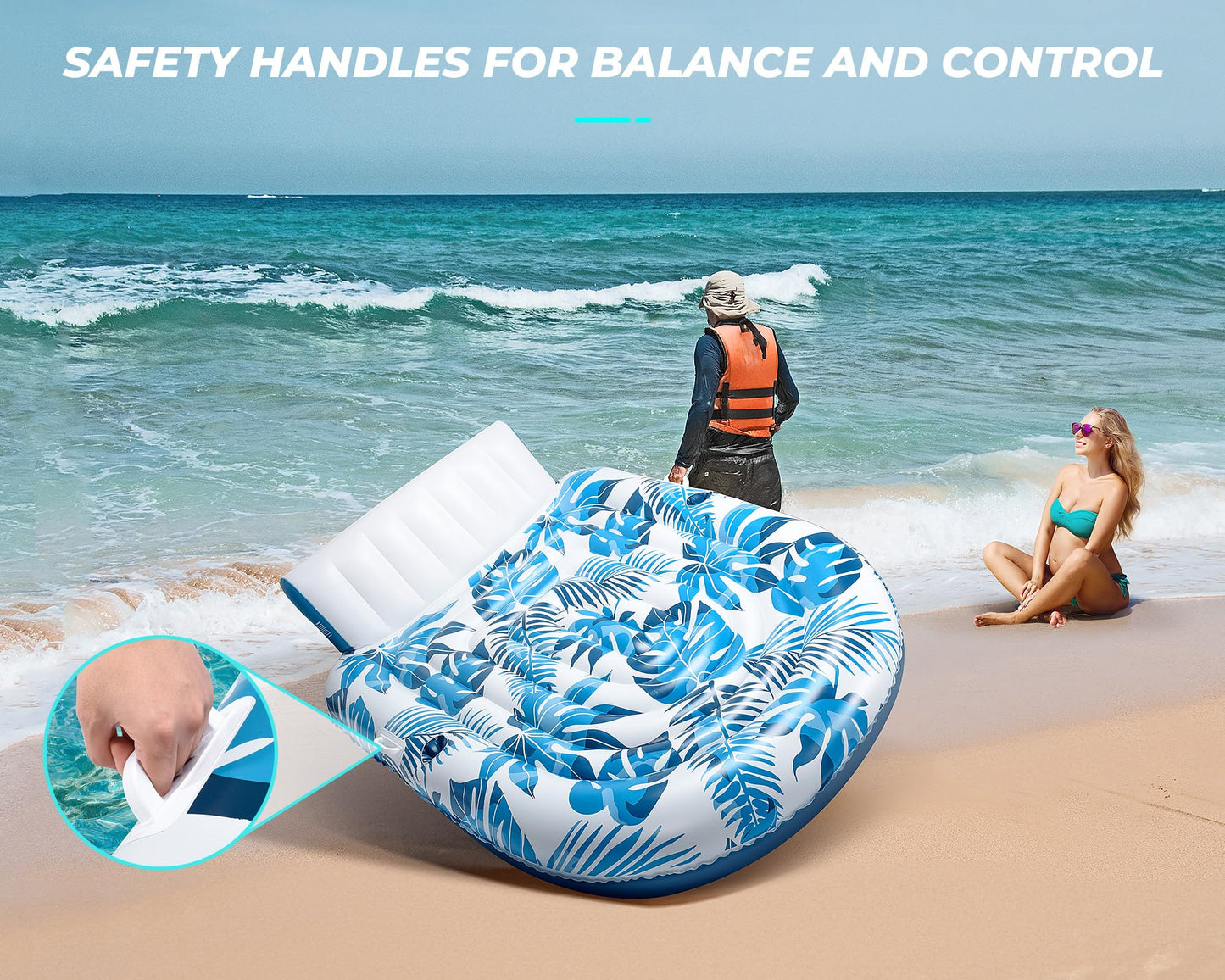 JCLEAL Pool Floats mature-themed 2 Person Inflatable Tanning Pool Lounger Extra Large River Rafts Heavy duty Water Floaties Chair Lounge Recliner with Cupholder Backrest Handles Swimming Toys Party Lake Ocean