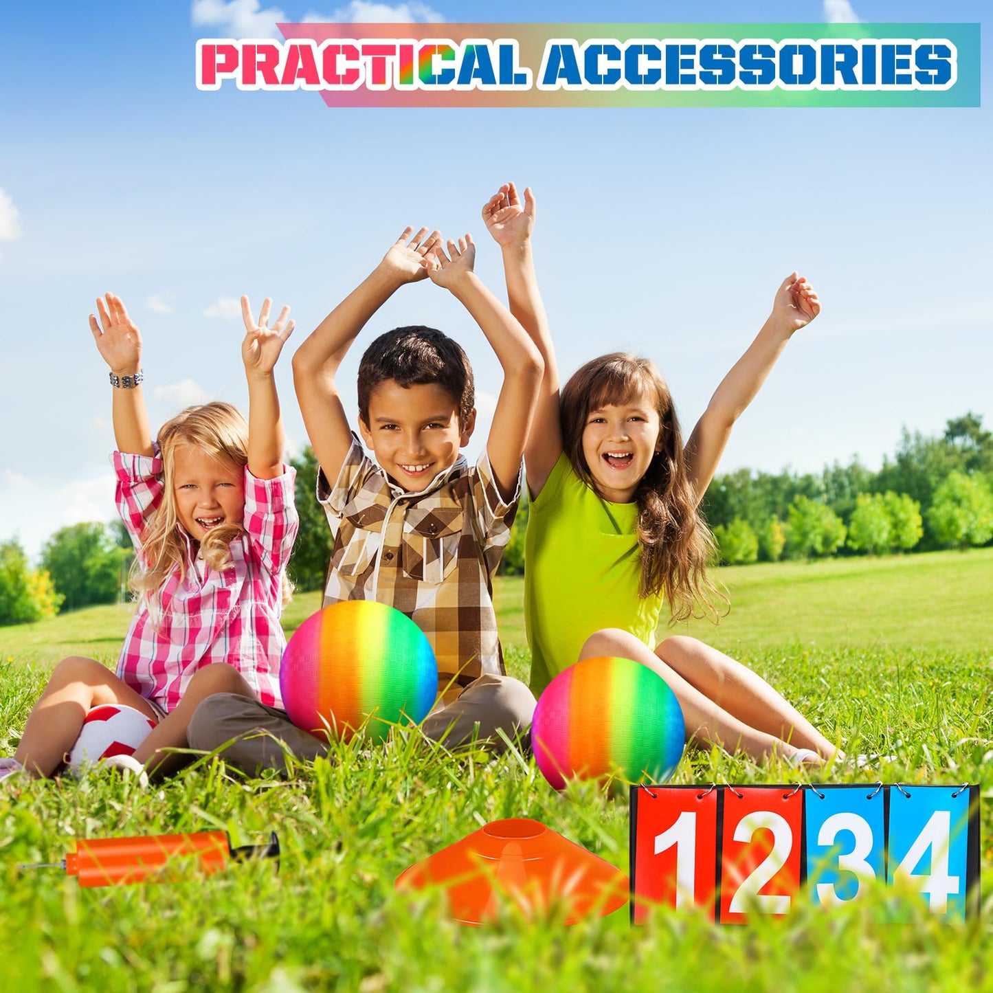 Jenaai 9 Pcs Sports Kickball Set Include 2 Pieces Kickball 5 Pieces Bases Flip Scoreboard and Pump for Boys and Girls Basketball