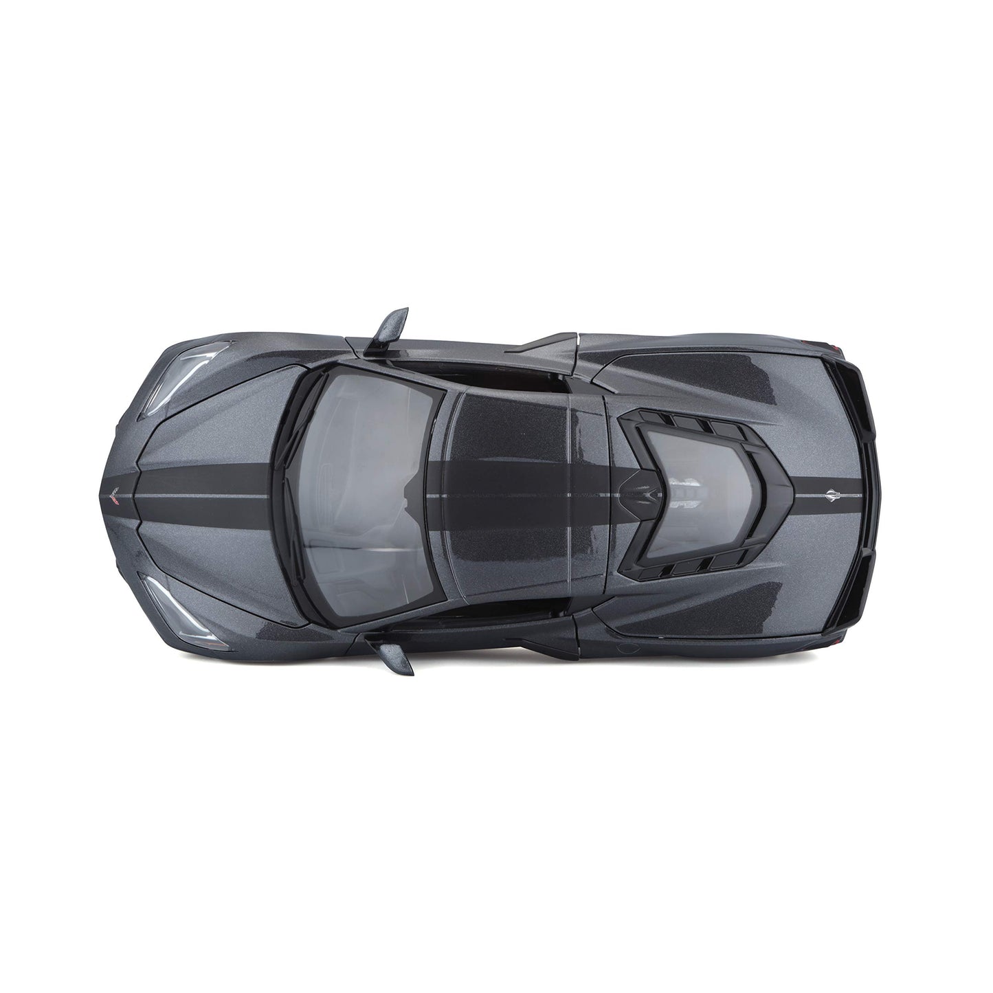 2020 Chevrolet Corvette Stingray C8 Dark Gray Metallic with Racing Stripes 1/18 Diecast Model Car by Maisto