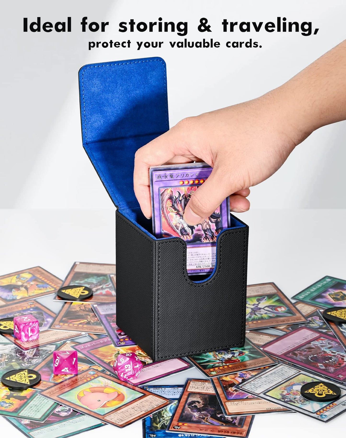 Zlca Deck Box For Mtg Yugioh Tcg, Storage Box With Dividers Holds 100+ Sleeved, Premium Deck Case Compatible With Ccg Trading Cards (Black&Blue,Puzzle)