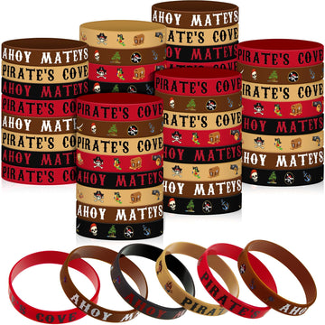 Leitee 48 Pcs Pirate Rubber Bracelets Pirate Party Wristbands Pirate Theme Party Silicone Wristbands Pirate Party Supplies Favor