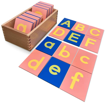 Delmach Montessori Sandpaper Letters | Lowercase And Uppercase | Pp Wood Tiles | Vowel Consonant Color Coded | Includes Storage