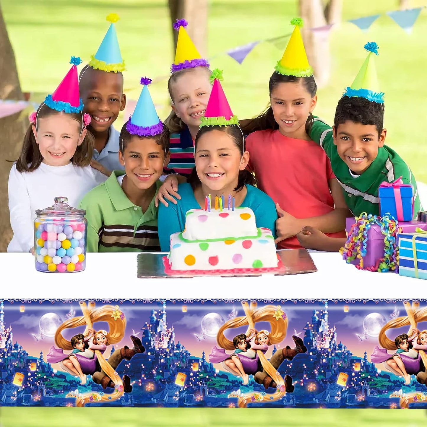 DoMiDoLa 2Pack Princess Rapunzel Tablecloth Disposable Tablecover Birthday Party Supplies and Decorations for Kid Boy Baby Showe