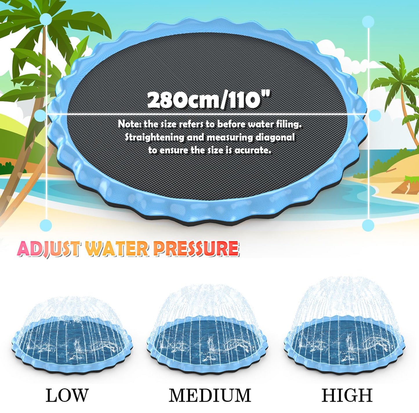 Splash Pad, Hyperzoo 110' Extra Large Sprinkler Splash Pad For Kids And Dogs, Non-Slip Thickened Sprinkler Pad Pool Summer Outdoor Water Toys For Baby Toddler Boys Girls 3-12 Years Blue