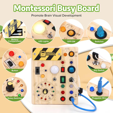 Toddler Toys Clock Busy Board With Led Light, Preschool Learning Activities Sensory Toys For Toddlers,Montessoti Toys For 1 2 3