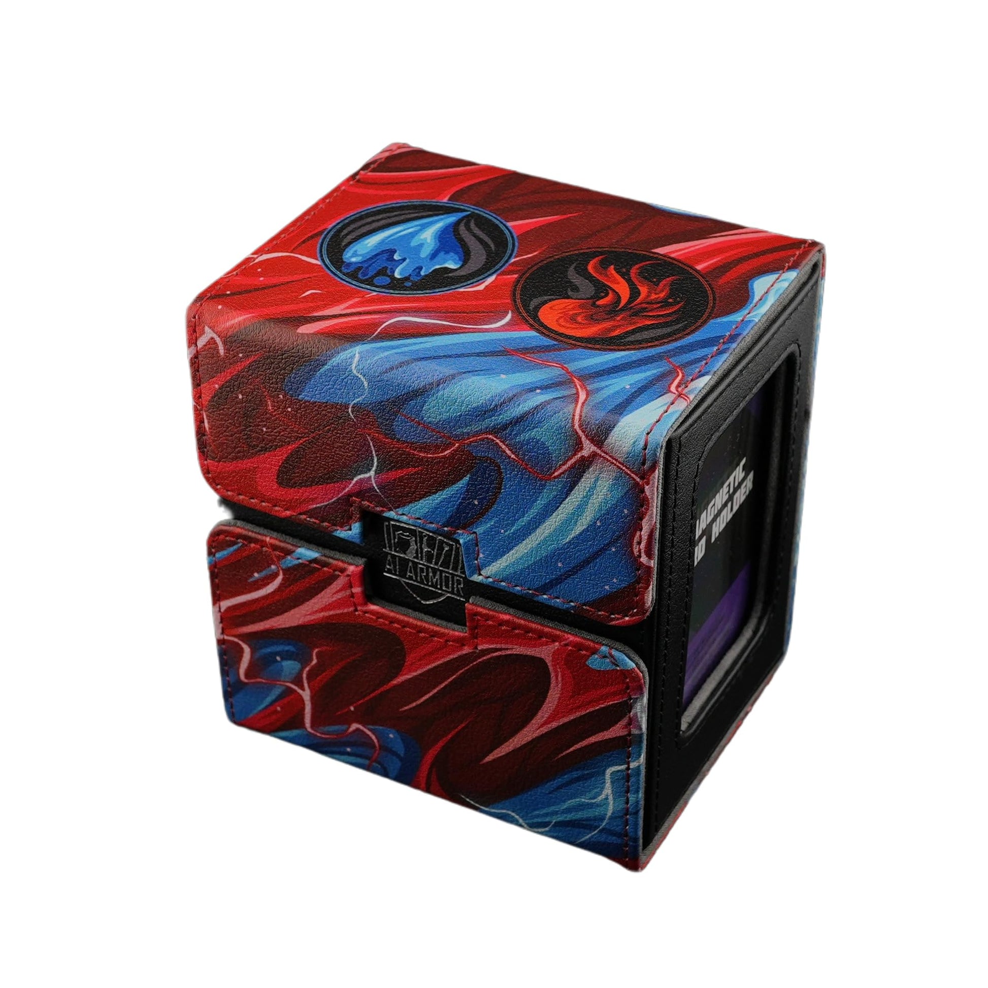 Ai protective covering MTG Commander 100+ Card Custom Art Deck Box With Storage (Red/Blue)