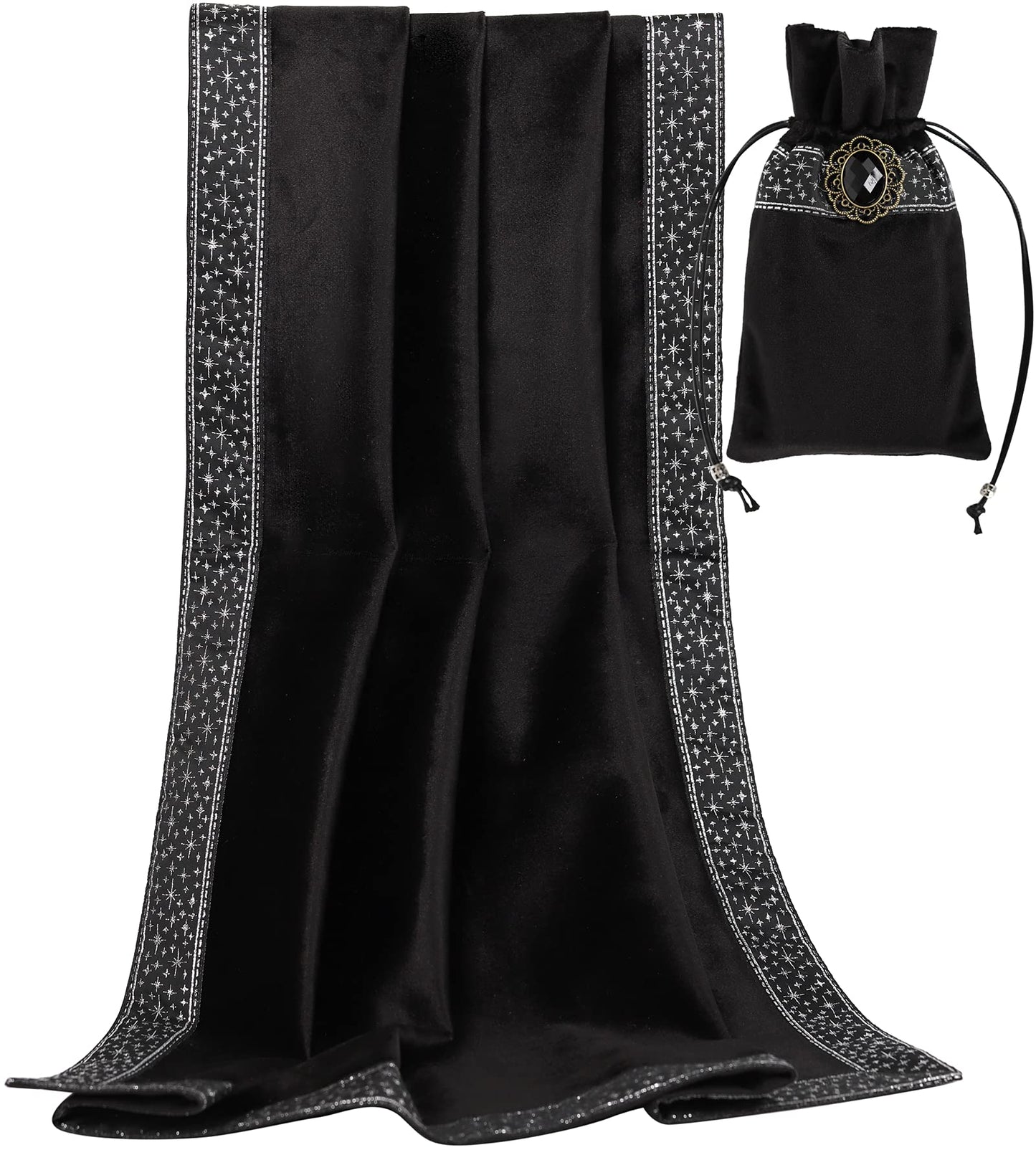 DOARLUO Altar Tarot Table Cloth - 25.6 x 25.6 Inch - Divination Wicca Velvet with Tarot Cards Bag Pouch (Black(Silver lace))