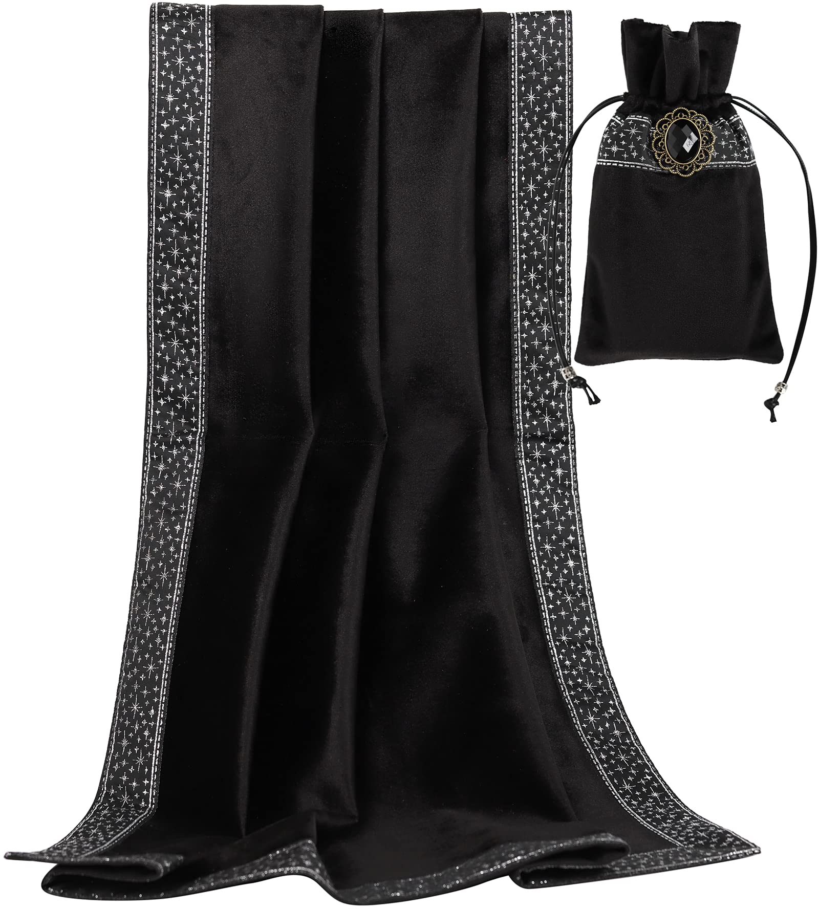 DOARLUO Altar Tarot Table Cloth - 25.6 x 25.6 Inch - Divination Wicca Velvet with Tarot Cards Bag Pouch (Black(Silver lace))