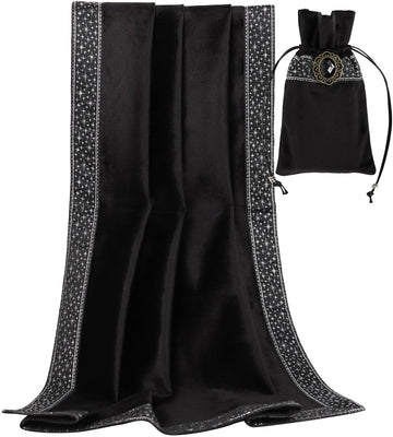 DOARLUO Altar Tarot Table Cloth - 25.6 x 25.6 Inch - Divination Wicca Velvet with Tarot Cards Bag Pouch (Black(Silver lace))
