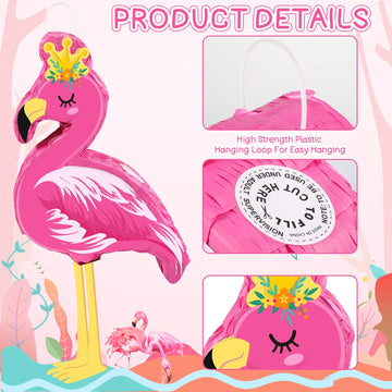 Threan Pink Flamingo Piñata Tropical Party Supplies Small Hawaiian Flamingo Piñata With Blindfold Stick For Pool Luau Hawaii Summer Theme Birthday Party Decorations, 16.1 X 11.8 X 3.1 Inch