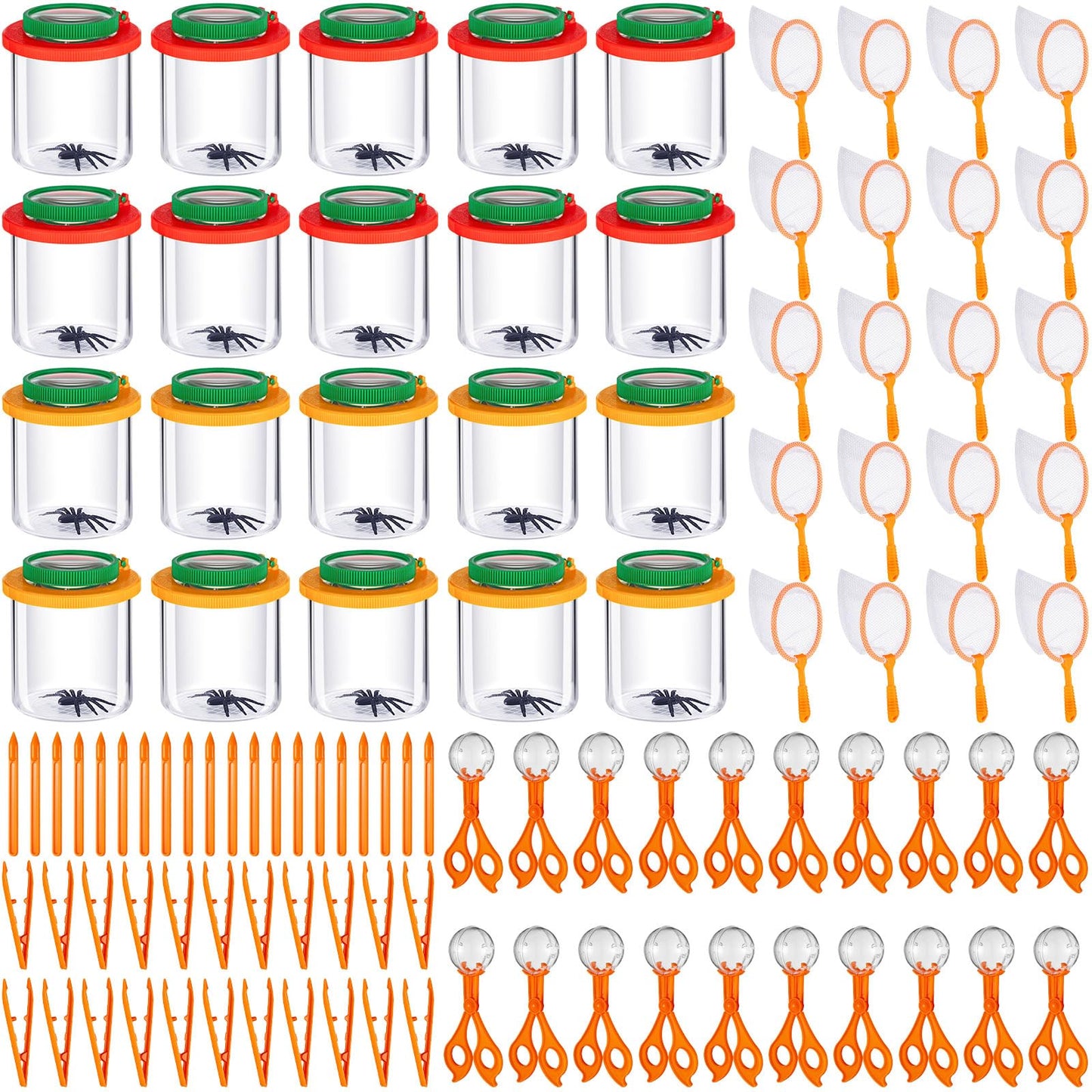Libima 100 Pcs Bug Collection Kit Include 20 Magnifying Insect Box 20 Net 60 Fine Motor Skill Toys Sensory Learning Tools Bug Ja