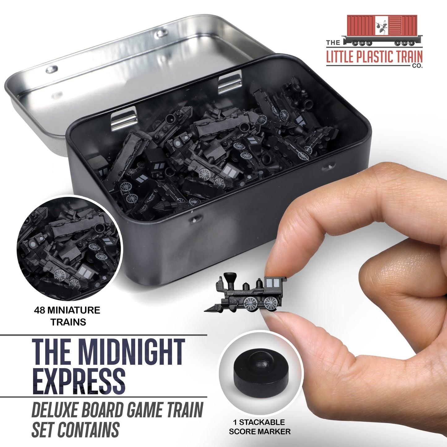 The Little Plastic Train Co. Midnight Express Deluxe Board Game Train Set - Black Miniatures for Ticket to Ride & Other Games, Model 92336