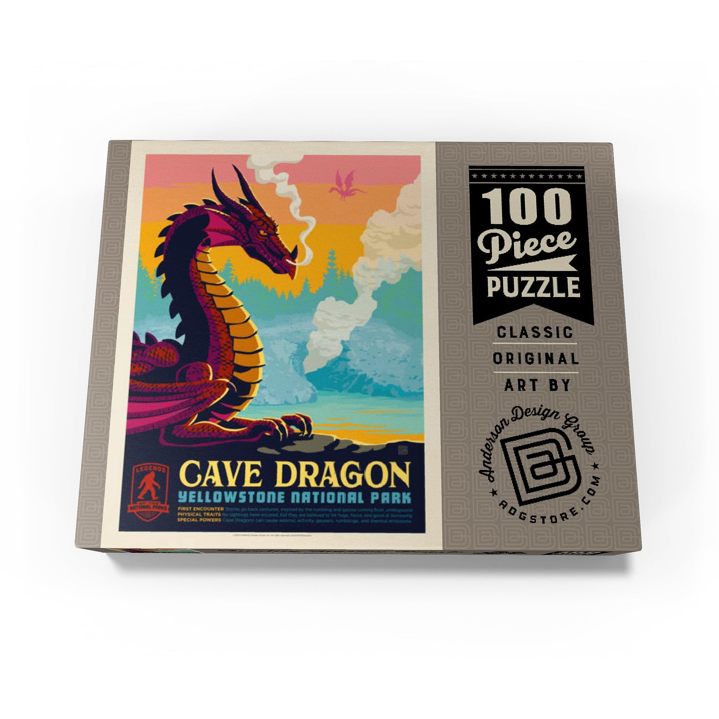 Mypuzzle Legends Of The National Parks: Yellowstone'S Cave Dragon, Vintage Poster - Premium 100 Piece Jigsaw Puzzle For Adults
